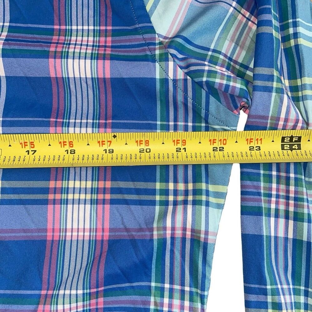 Peter Millar Mens Button Down Summer Comfort Plaid Blue Pink Performance Shirt - Picture 7 of 9